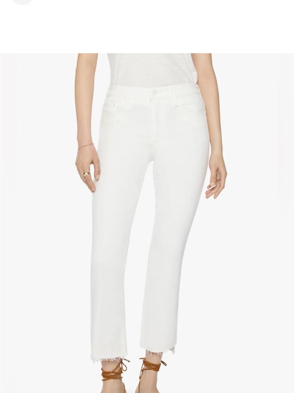 MOTHER White Cropped Raw-Hem Skinny Jeans